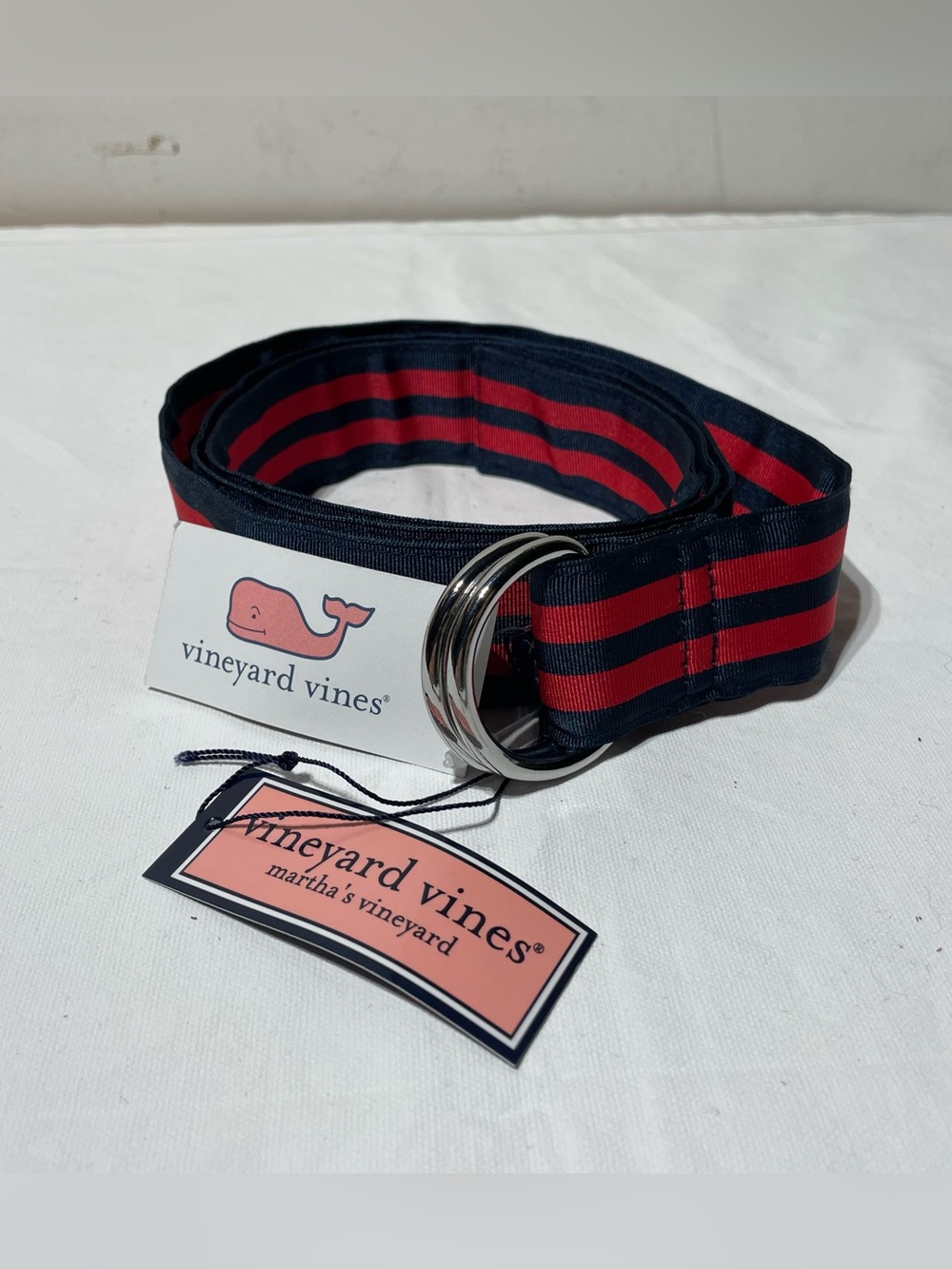 Vineyard Vines Double Stripe Grosgrain Striped Belt Mens 2XL 2014 Blue Red NEW